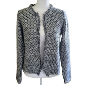 Cocogio Fringed Gray Tweed Open Cardigan Italy Size Large
